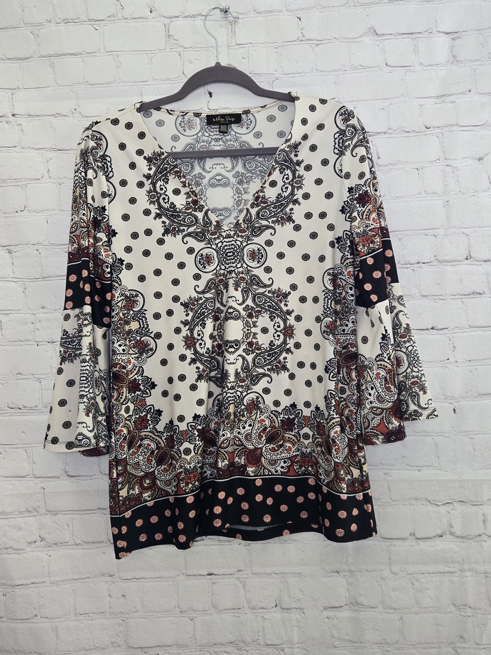 Melissa Paige Cream, Black & Burgundy Paisley V-Neck Tunic